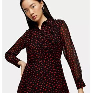 Topshop Geometric Shirt Dress A-line Mini Long Sleeve Collared Size 4 Multicolor